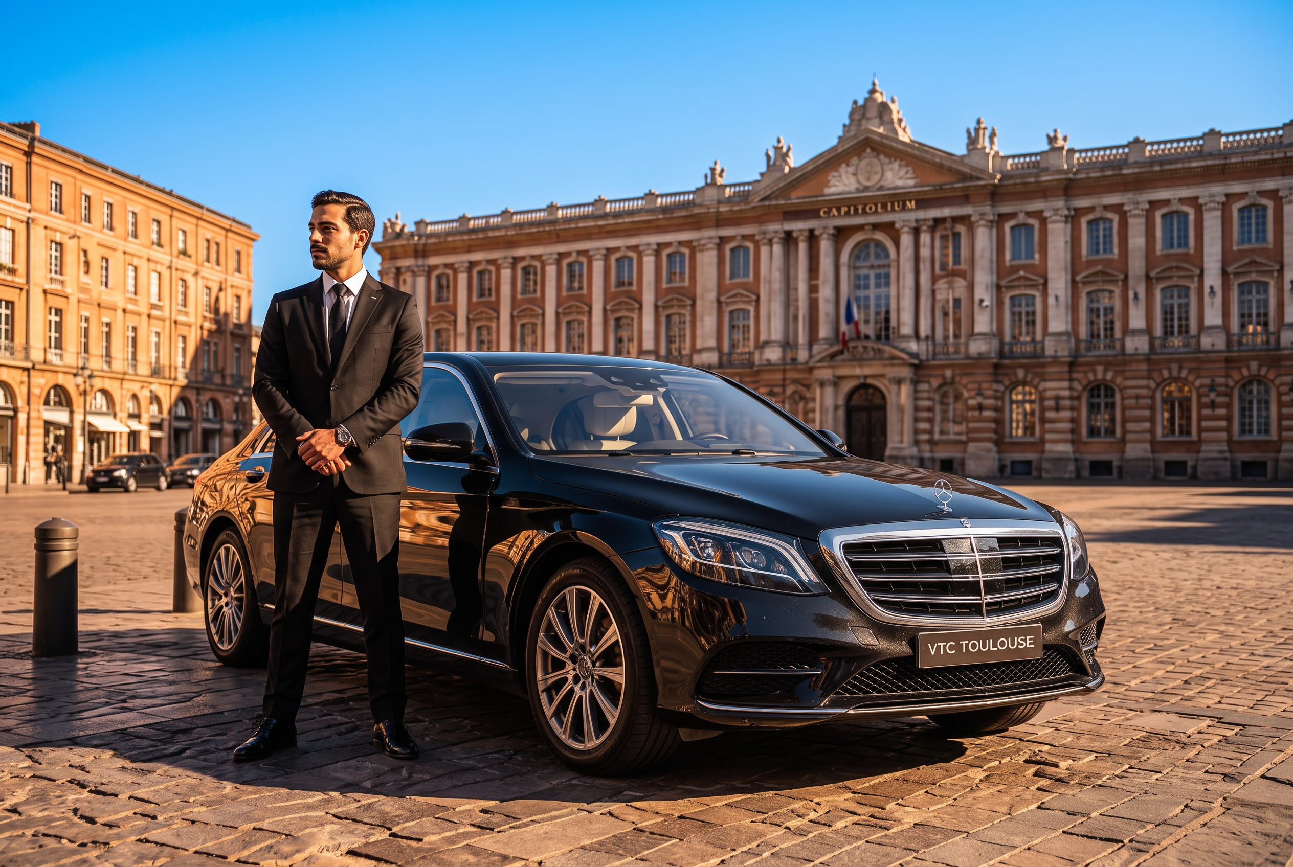 Chauffeur privé Eden Drive VTC à Toulouse devant une berline premium